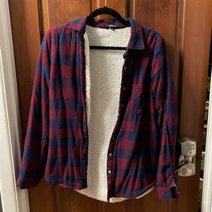 Maroon and blue flannel with fleece lining size medium